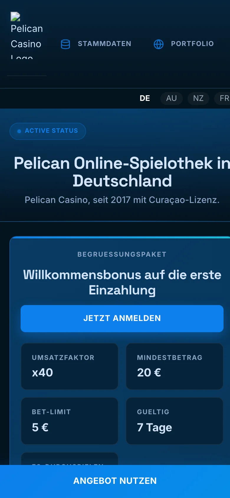 Pelican Casino mobile lobby screenshot