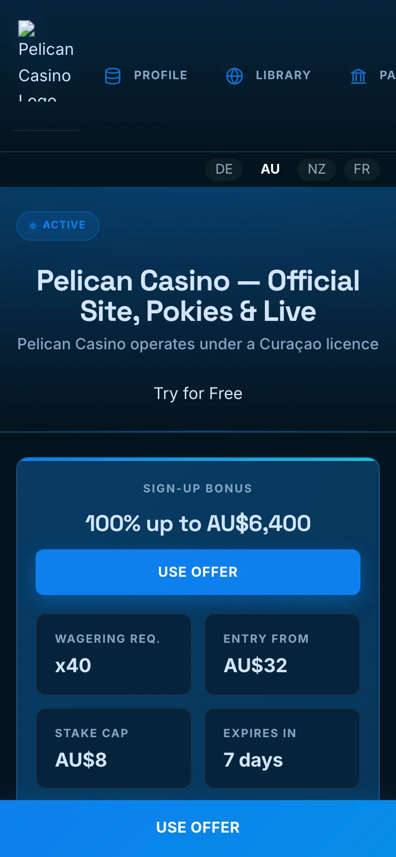 Pelican Casino mobile lobby screenshot