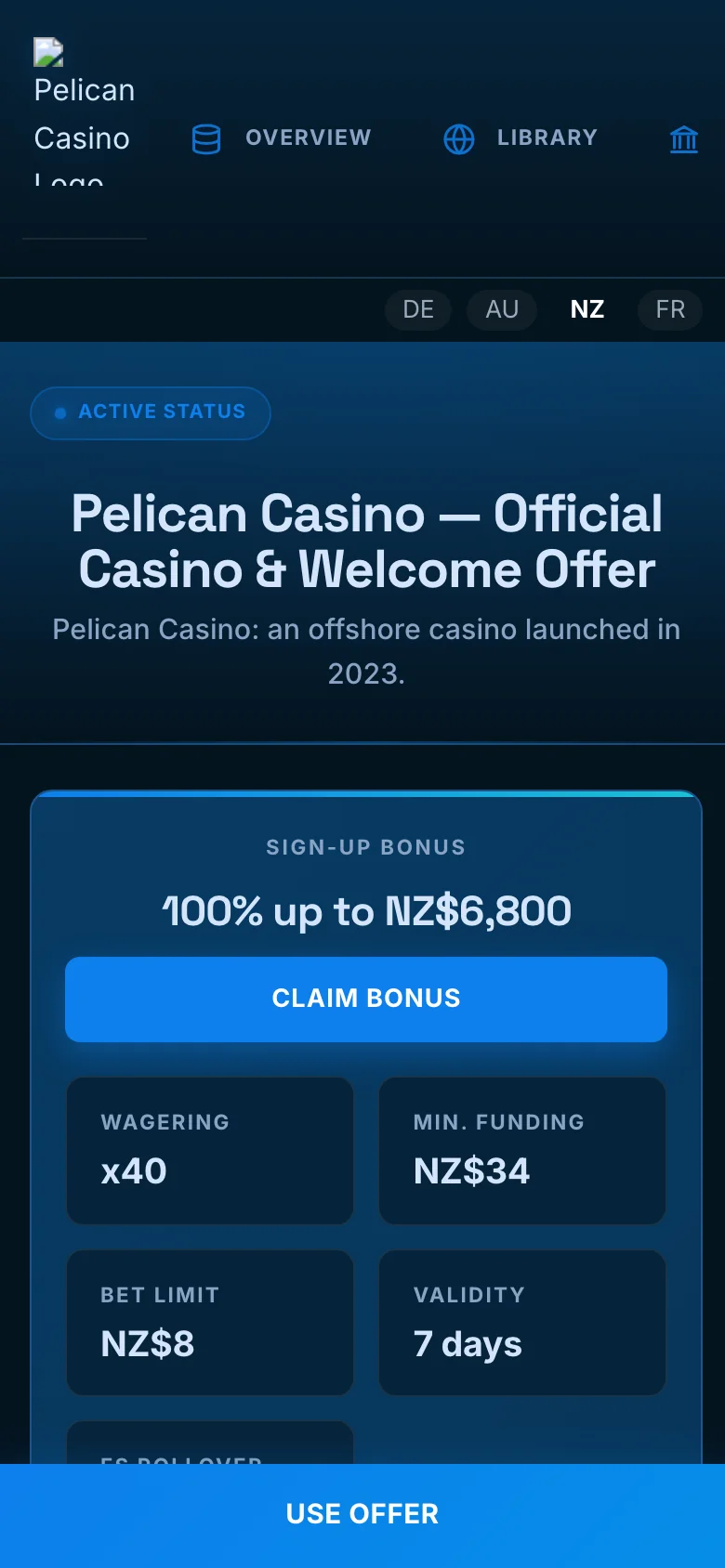 Pelican Casino mobile lobby screenshot